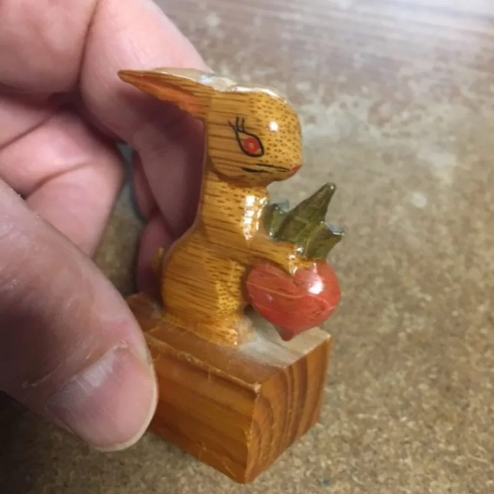VTG Hand Carved Hand Painted Wooden Rabbit Pencil Sharpener 2.25